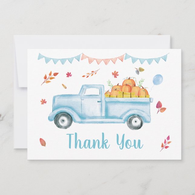 Little Pumpkin Truck Fall Birthday Thank You Card (Front)