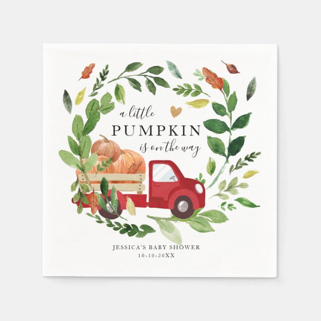 Little Pumpkin Truck Fall in Love Baby Shower Napkins (Front)