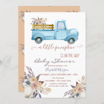 Little Pumpkin Truck Flowers,Dotted  Baby Shower   Invitation