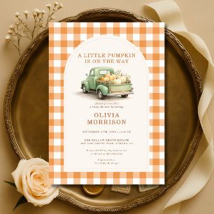 Little Pumpkin Truck Gingham Baby Shower Invitation