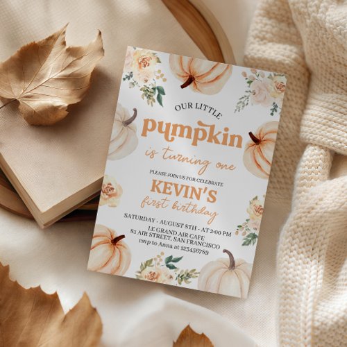 Little Pumpkin Turning One 1st Birthday Invite
