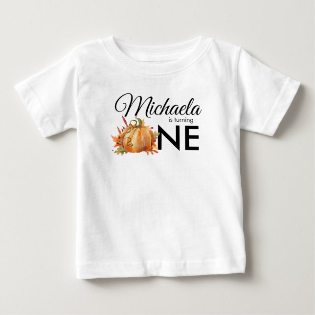 Little Pumpkin Turning One Autumn Fall Birthday Baby T-Shirt (Front)