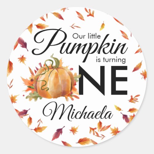 Little Pumpkin Turning One Autumn Fall Birthday Classic Round Sticker