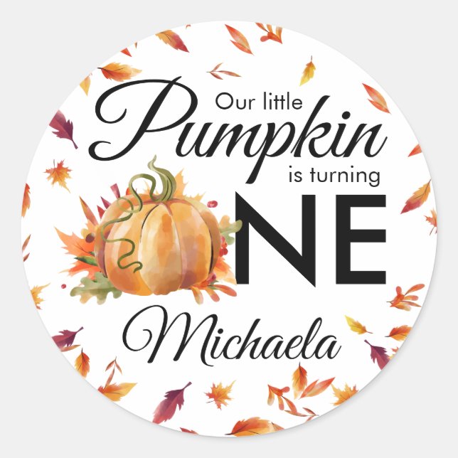 Little Pumpkin Turning One Autumn Fall Birthday Classic Round Sticker (Front)