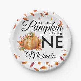 Little Pumpkin Turning One Autumn Fall Birthday Paper Plates