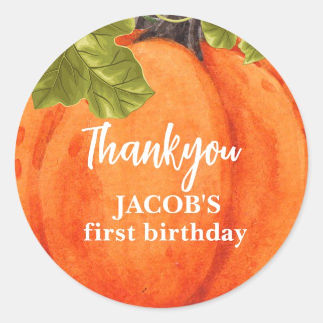 Little pumpkin turning one birthday Favor Classic Round Sticker (Front)