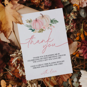 Little Pumpkin Turning One Birthday Thank You Card