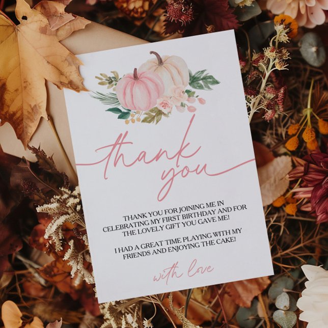 Little Pumpkin Turning One Birthday Thank You Card (Creator Uploaded)