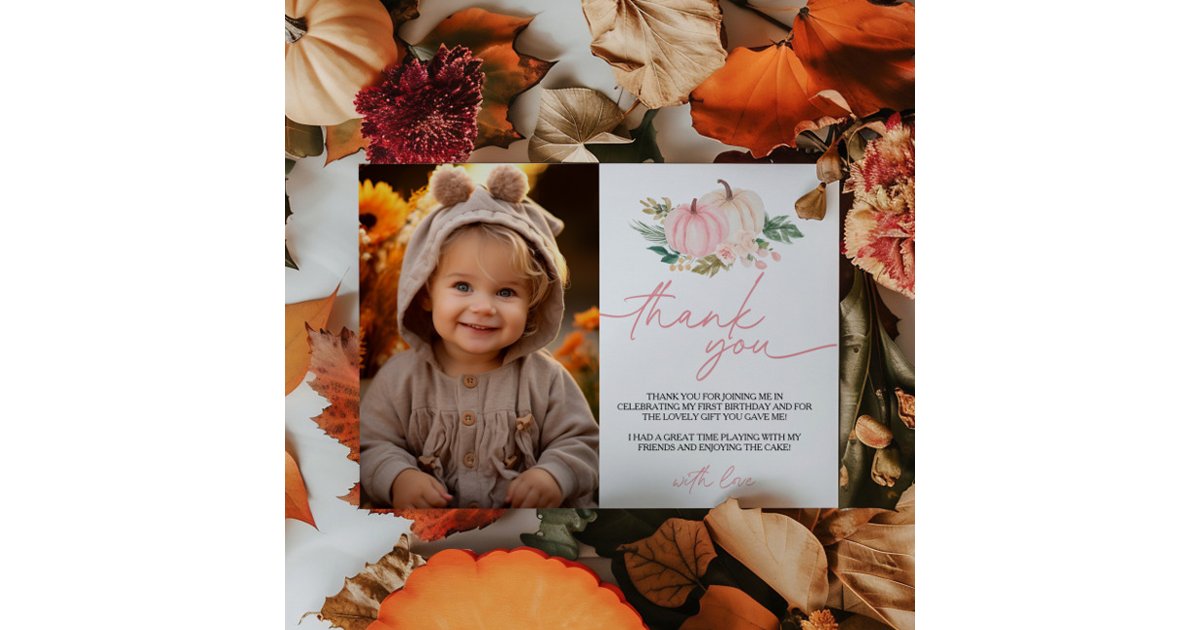 Little Pumpkin Turning One Birthday Thank You Card | Zazzle