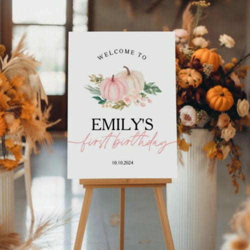 Little Pumpkin Turning One Birthday Welcome Sign