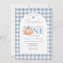 Little Pumpkin Turning One Blue Gingham Birthday
