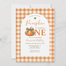 Little Pumpkin Turning One Fall Gingham Birthday