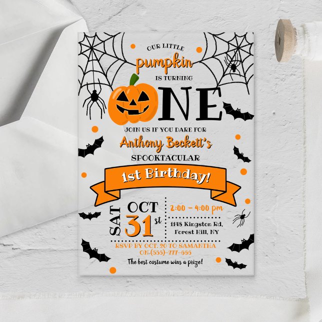 Little Pumpkin Turning One Halloween 1st Birthday Acrylic Invitations (Creator Uploaded)