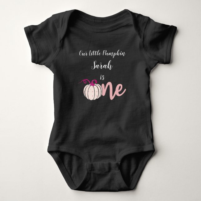 Little Pumpkin Turning One Halloween 1st Birthday Baby Bodysuit (Front)