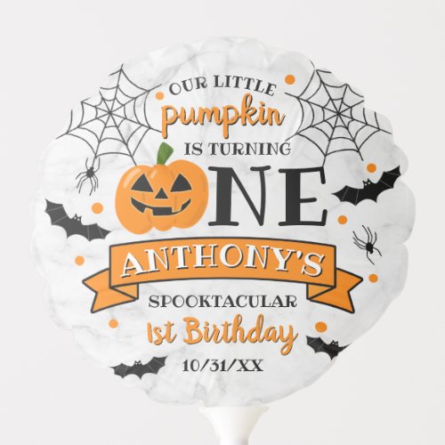 Little Pumpkin Turning One Halloween 1st Birthday Balloon