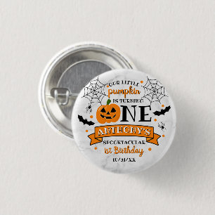 Little Pumpkin Turning One Halloween 1st Birthday Button