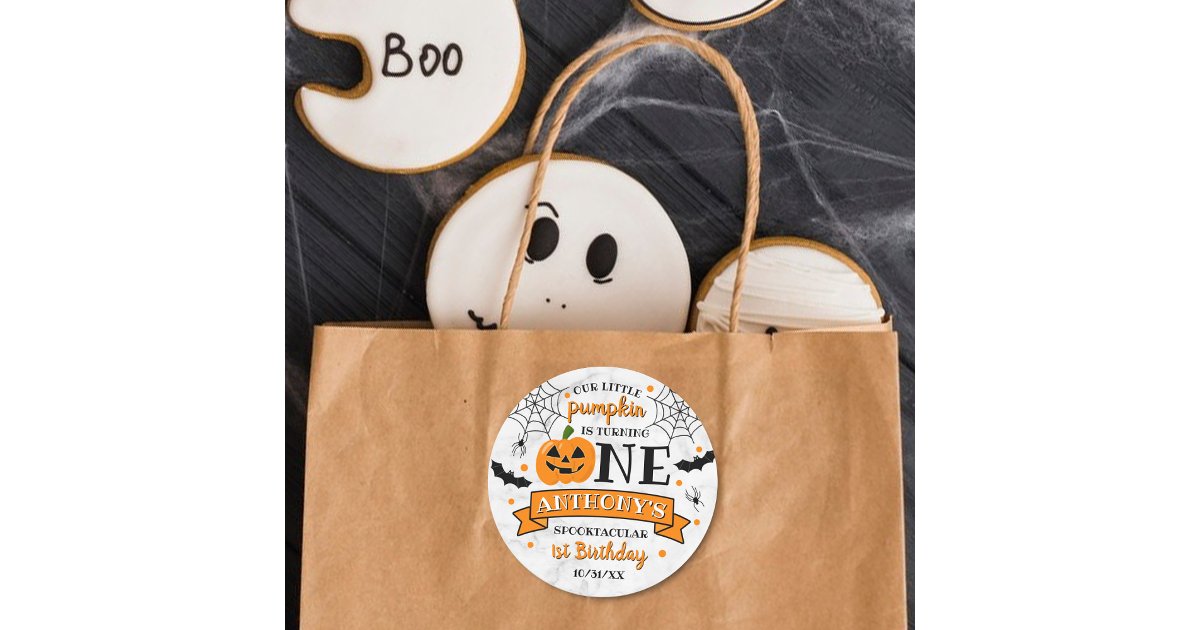 Little Pumpkin Turning One Halloween 1st Birthday Classic Round Sticker ...