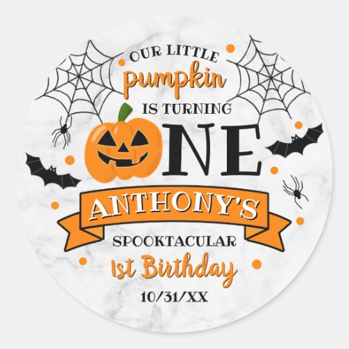 Little Pumpkin Turning One Halloween 1st Birthday Classic Round Sticker