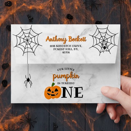 Little Pumpkin Turning One Halloween 1st Birthday Envelope