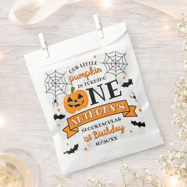 Little Pumpkin Turning One Halloween 1st Birthday Favor Bag (Clipped)