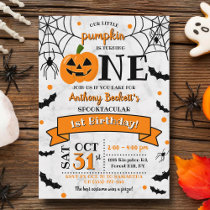 Little Pumpkin Turning One Halloween 1st Birthday Invitation