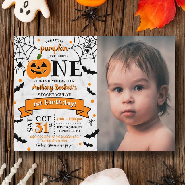 Little Pumpkin Turning One Halloween 1st Birthday Invitation (Creator Uploaded)
