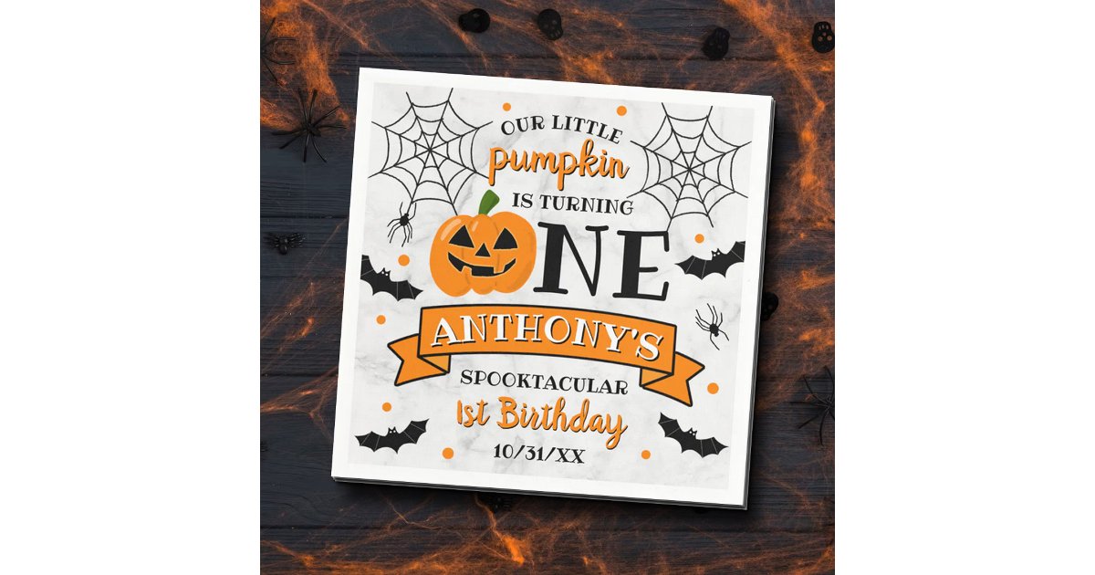 Little Pumpkin Turning One Halloween 1st Birthday Napkins | Zazzle