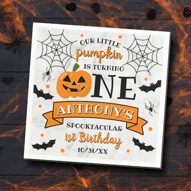 Little Pumpkin Turning One Halloween 1st Birthday Napkins (Creator Uploaded)