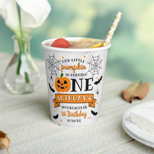 Little Pumpkin Turning One Halloween 1st Birthday Paper Cups