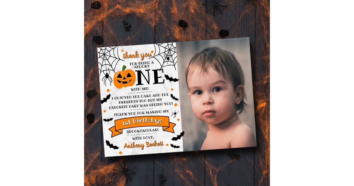 Little Pumpkin Turning One Halloween 1st Birthday Thank You Card | Zazzle