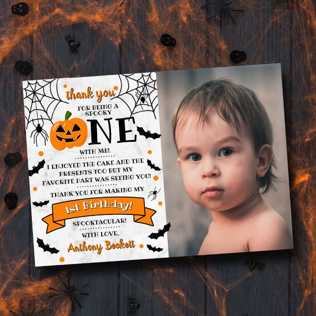 Little Pumpkin Turning One Halloween 1st Birthday Thank You Card (Creator Uploaded)