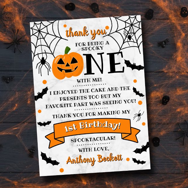 Little Pumpkin Turning One Halloween 1st Birthday Thank You Card (Creator Uploaded)
