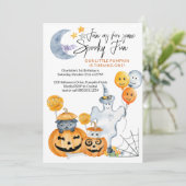 Little Pumpkin Turning One Spooky Fun 1st Birthday Invitation (Standing Front)