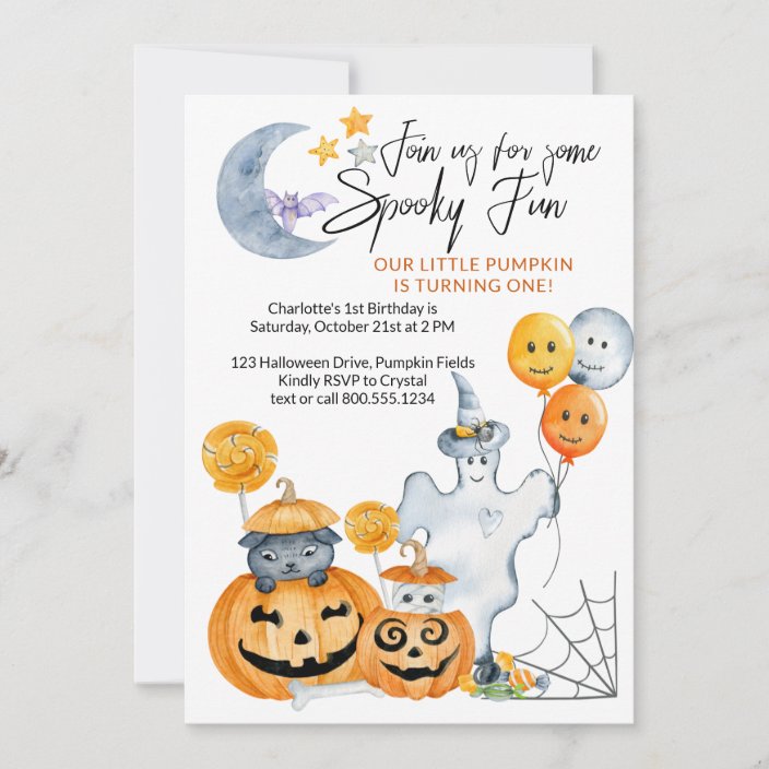 Little Pumpkin Turning One Spooky Fun 1st Birthday Invitation | Zazzle.com