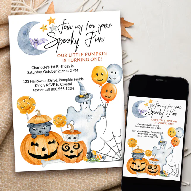 Little Pumpkin Turning One Spooky Fun 1st Birthday Invitation | Zazzle