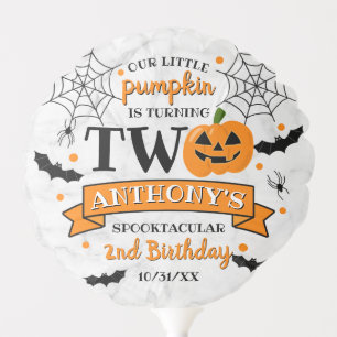 Little Pumpkin Turning Two Halloween 2nd Birthday Balloon