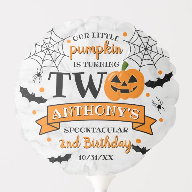 Little Pumpkin Turning Two Halloween 2nd Birthday Balloon (Front)