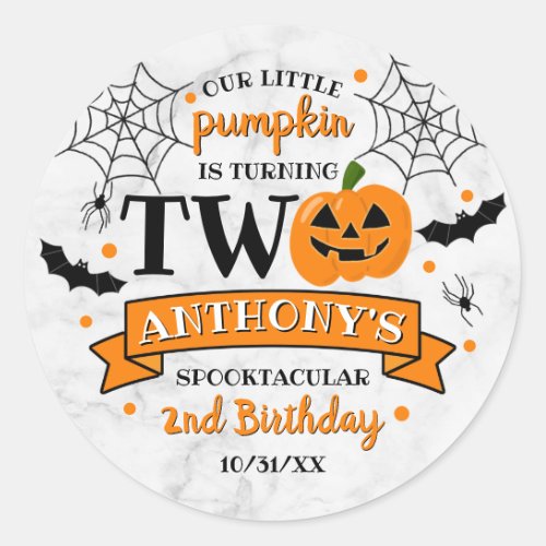 Little Pumpkin Turning Two Halloween 2nd Birthday Classic Round Sticker
