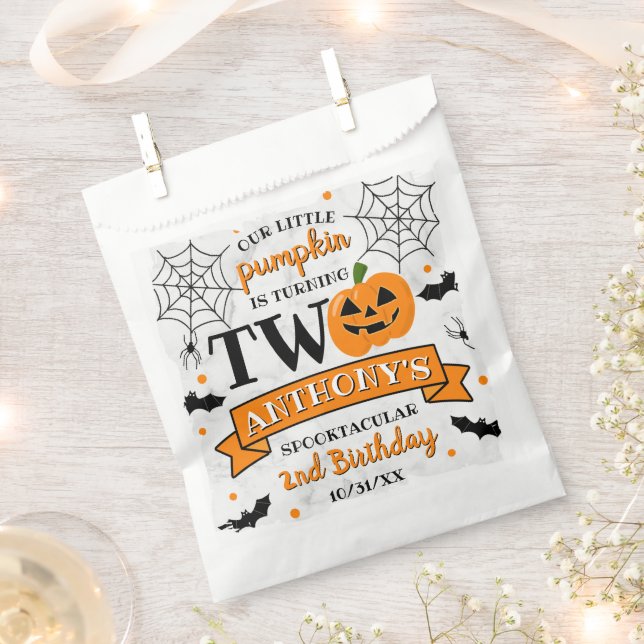 Little Pumpkin Turning Two Halloween 2nd Birthday Favor Bag (Clipped)
