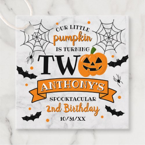 Little Pumpkin Turning Two Halloween 2nd Birthday Favor Tags