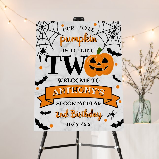 Little Pumpkin Turning Two Halloween 2nd Birthday Foam Board (In Situ (Stand))