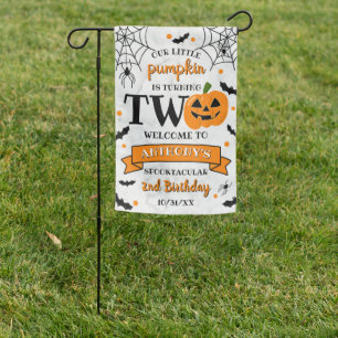 Little Pumpkin Turning Two Halloween 2nd Birthday Garden Flag