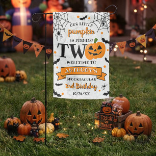 Little Pumpkin Turning Two Halloween 2nd Birthday Garden Flag