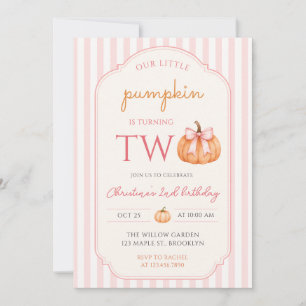 Little Pumpkin Turning Two Halloween 2nd Birthday Invitation