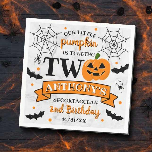 Little Pumpkin Turning Two Halloween 2nd Birthday Napkins (Creator Uploaded)