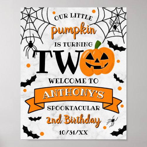 Little Pumpkin Turning Two Halloween 2nd Birthday Poster