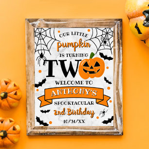 Little Pumpkin Turning Two Halloween 2nd Birthday Poster