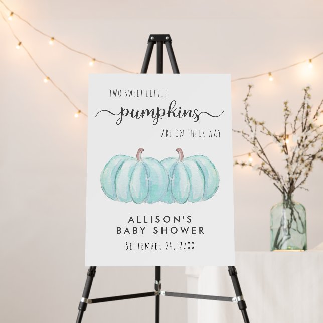 Little Pumpkin Twin Baby Boys Shower Welcome Sign (In Situ (Stand))