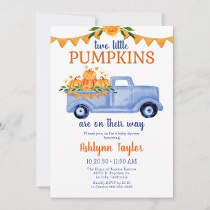 Little Pumpkin Twin Boy Baby Shower All In One Invitation