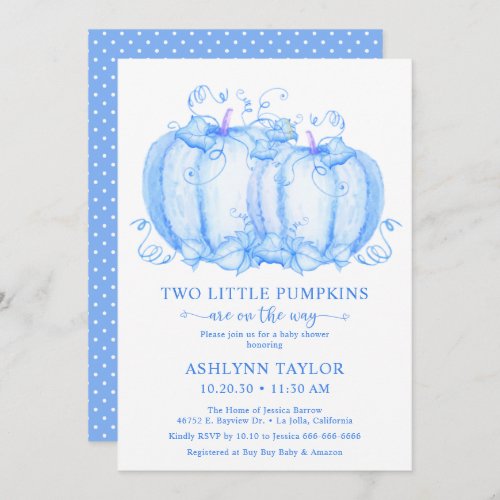 Little Pumpkin Twin Boy Baby Shower Invitation